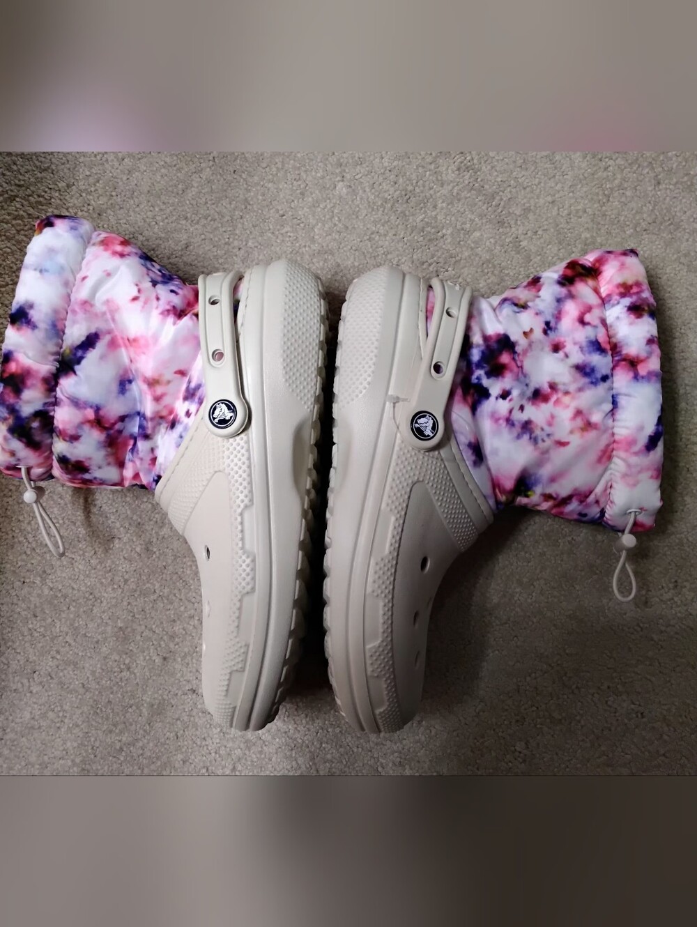 Crocs Classic Lined Neo Puff Tie Dye Boot, Beige/Pink, Women's 9/Men's 7 - Picture 9 of 11